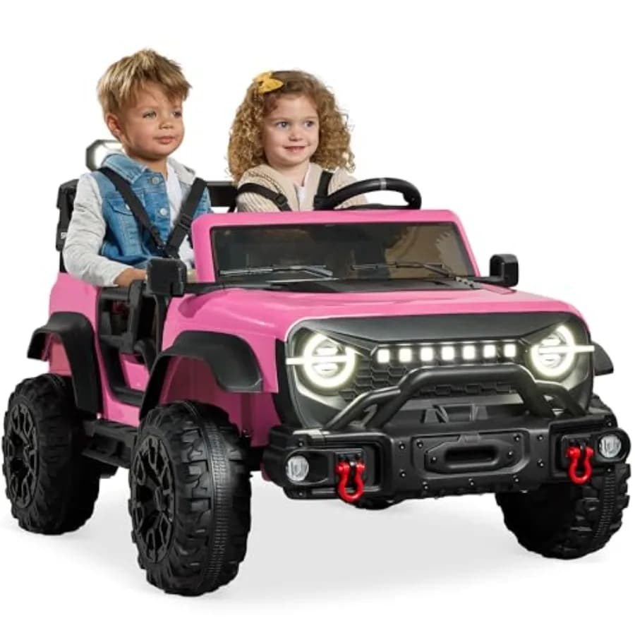 Auto Elettrica a 2 Posti 24V per Uso Esterno, Carrozzeria in Plastica ABS Rosa, Controllo Remoto Parentale, Audio Bluetooth, Luci LED
