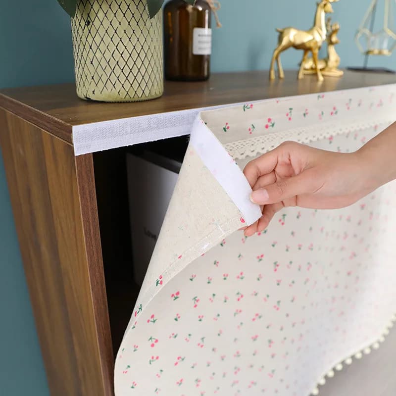 Self-adhesive curtains for cabinets, dustproof fabric, hook fasteners and half curtain ring, cotton and linen dust curtain