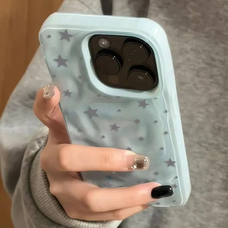 Minimalist phone case with grey-blue star wave textures for iPhone 17 Air 16 15 14 Plus 13 12 11 Pro Max Rear cover soft shockproof