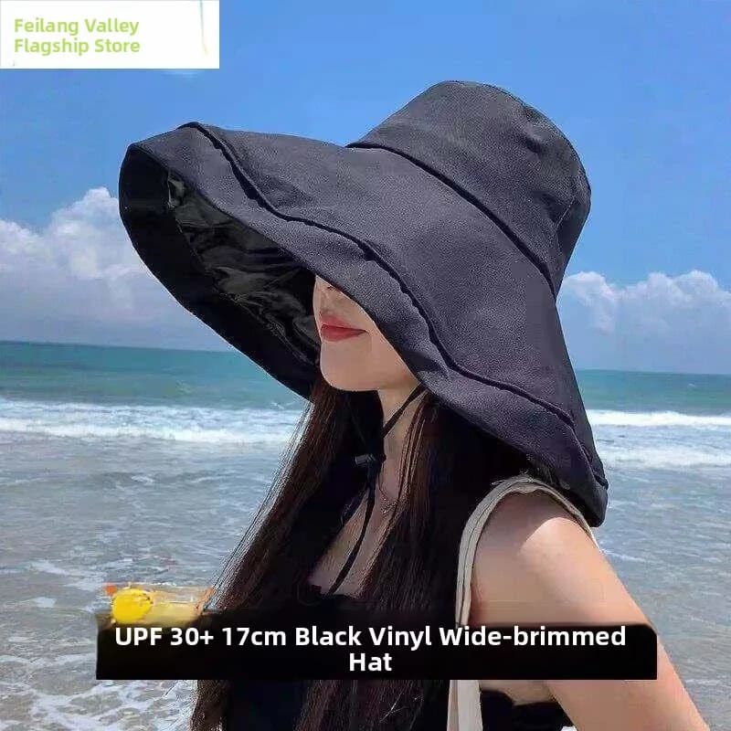 Cappello da Pesca Estivo da Donna con Protezione UV, Cappello a Tesa Larga, Protezione Solare, Nero in Vinile Anti-UV, Pieghevole, per Spiaggia e Nuoto