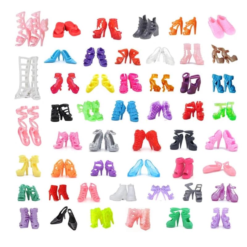 50 paia di scarpe per bambole, scarpe con tacco alto, stivali per bambole, set di scarpe piatte per bambole da 11,5 pollici/30 cm, diversi colori assortiti, scarpe alla moda