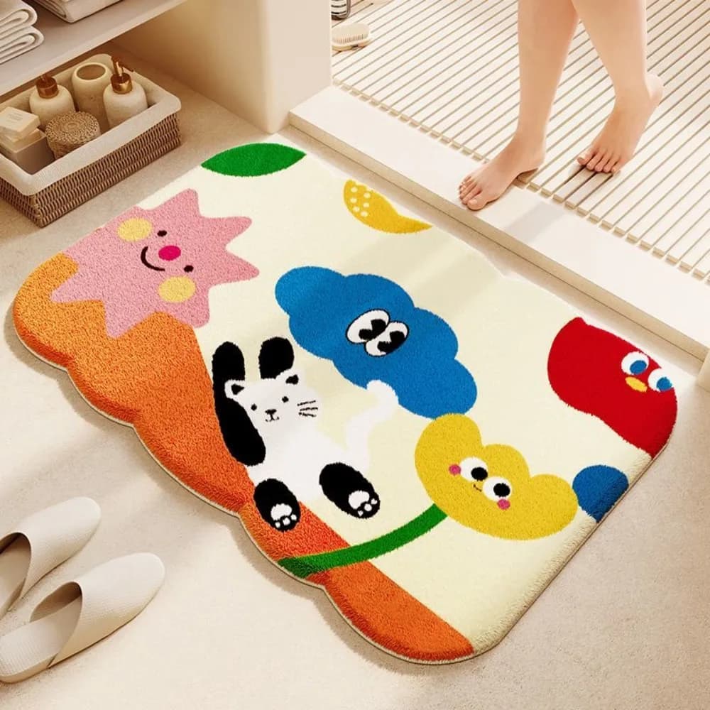 VIKAMA Cartoon Smiley Face Bathroom Mat Soft Absorbent Non Slip Bathroom Entrance Doormat Home Decoration