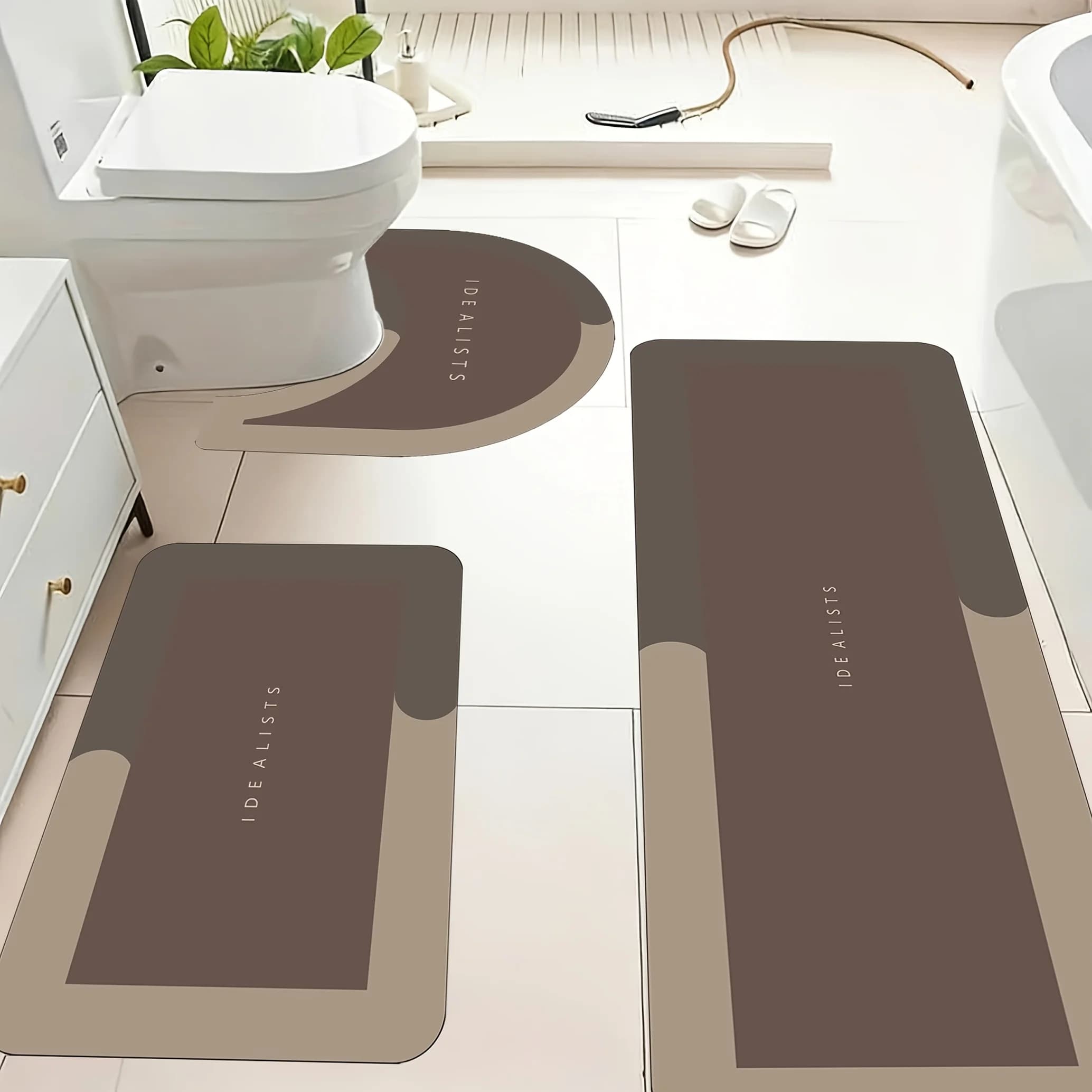 Set Moderno di 3 Tappeti da Bagno Antiscivolo e Assorbenti, Copriwater, Tappeto per Pavimento, Accessori per il Bagno e Arredo Casa
