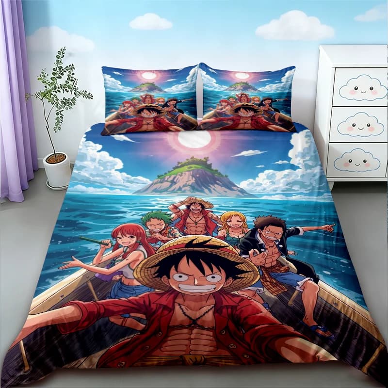 One Piece Children's Cover Set 3 Piece, Set Bed Linen with Animated Cards, Queen King Cover for Arredo Bedroom, Best Gift for Teenagers