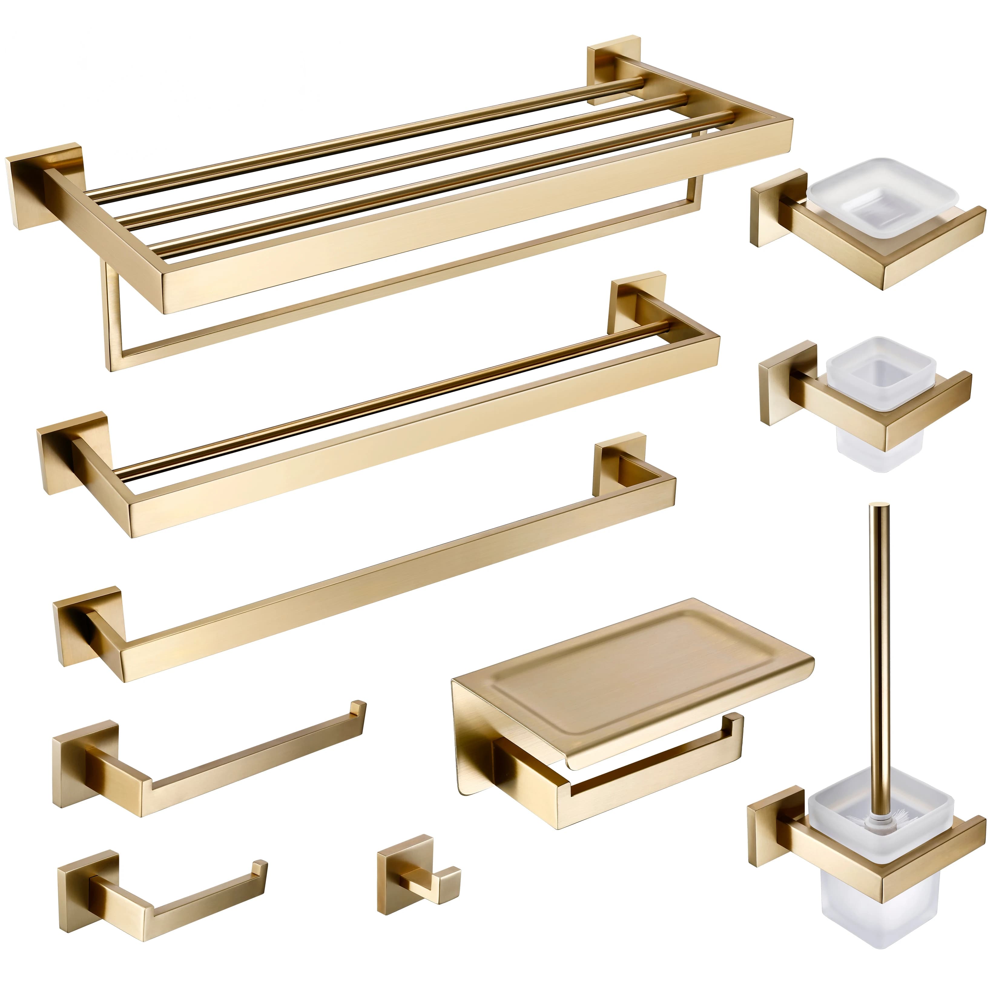 Gancio per abiti in acciaio inossidabile con montaggio a parete spazzolato in oro di lusso, porta carta igienica nera, porta asciugamani, accessori per la decorazione del bagno