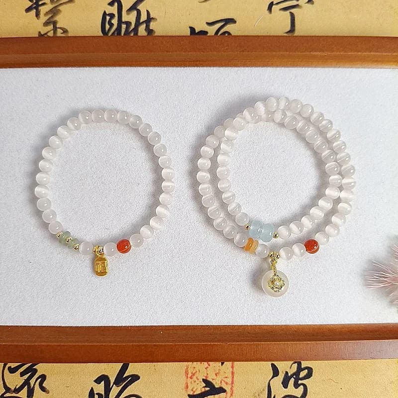 New Cool Feeling Cat's Ee Stone Bracciale a doppio cerchio Fresco dolce luce Luxur Agata Ciondolo con fibbia della pace Fascino della fortuna