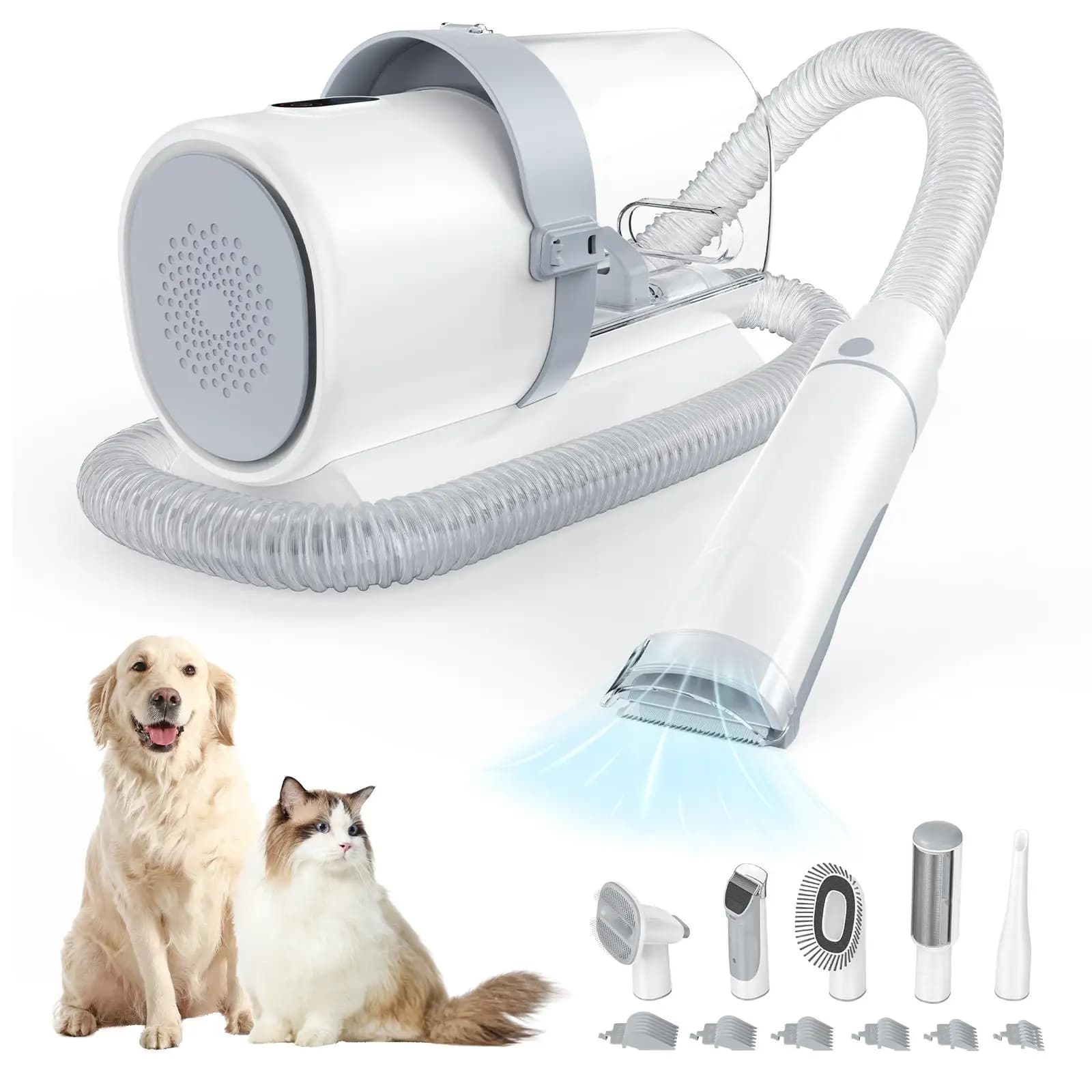 Professional Pet Grooming Vacuum Kit Cordless Low Noise Dog Clippers Quiet Electric Trimmer Shedding Brush Pet Hair Vacuum Cleaner 5 Tools for Cats Dogs Hair Removal Suction Machine