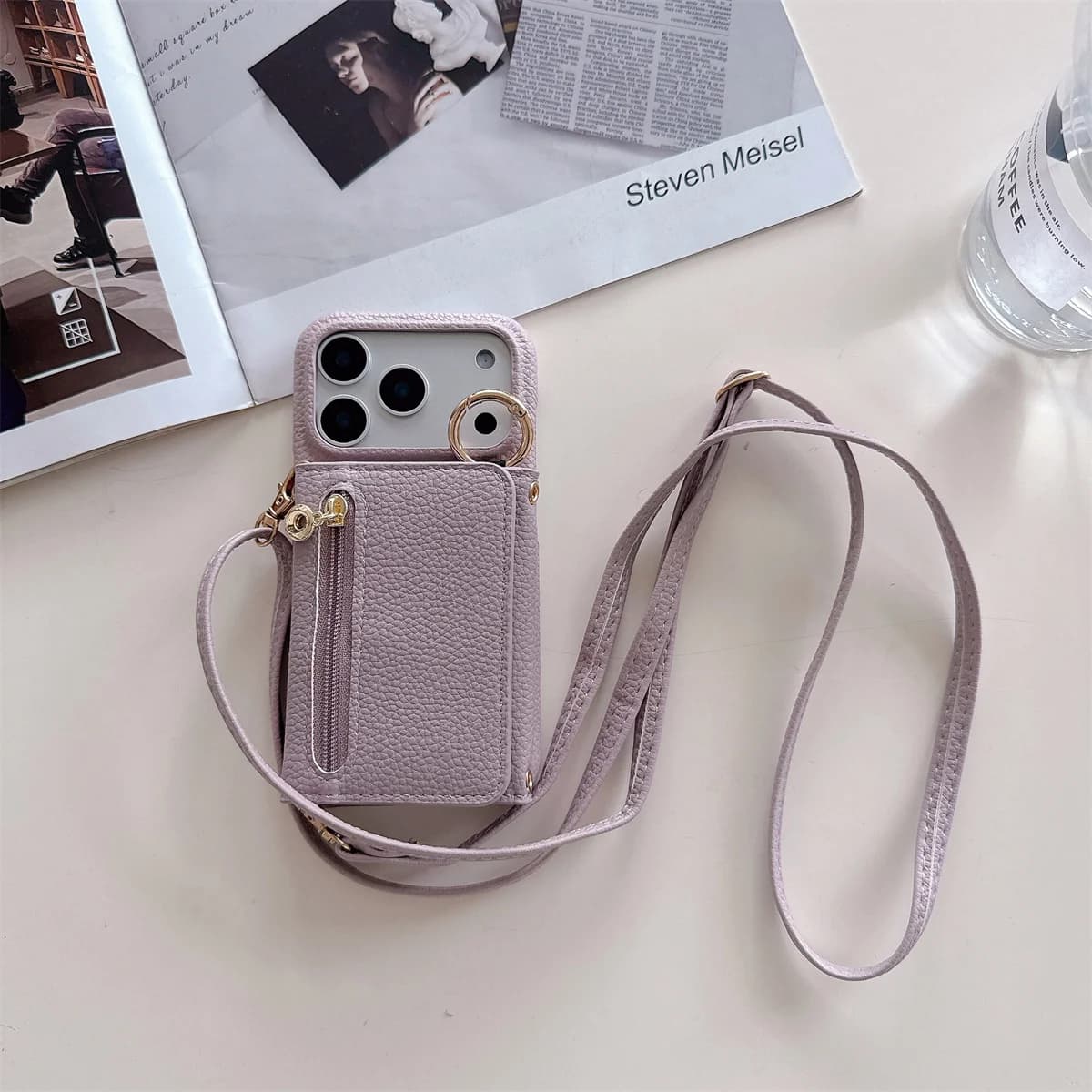 Wallet with shoulder strap with card holder Phone case for IPhone Air 17 14 11 Pro Max 13 12 16 15 Plus Leather case with ring support
