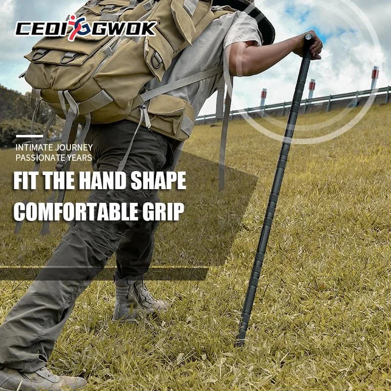 CEOI GWOK Outdoor Walking Stick Foldable Hiking Stick with Cork Grip and Tungsten Tips Stability Durability Trekking Poles Grey