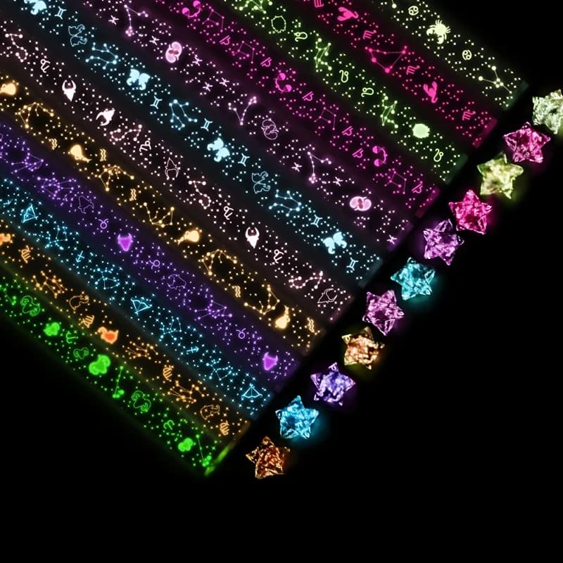 Luminous Star Origami Paper Strips, Glow in The Dark Lucky Star Folding Paper, DIY Craft Decoration