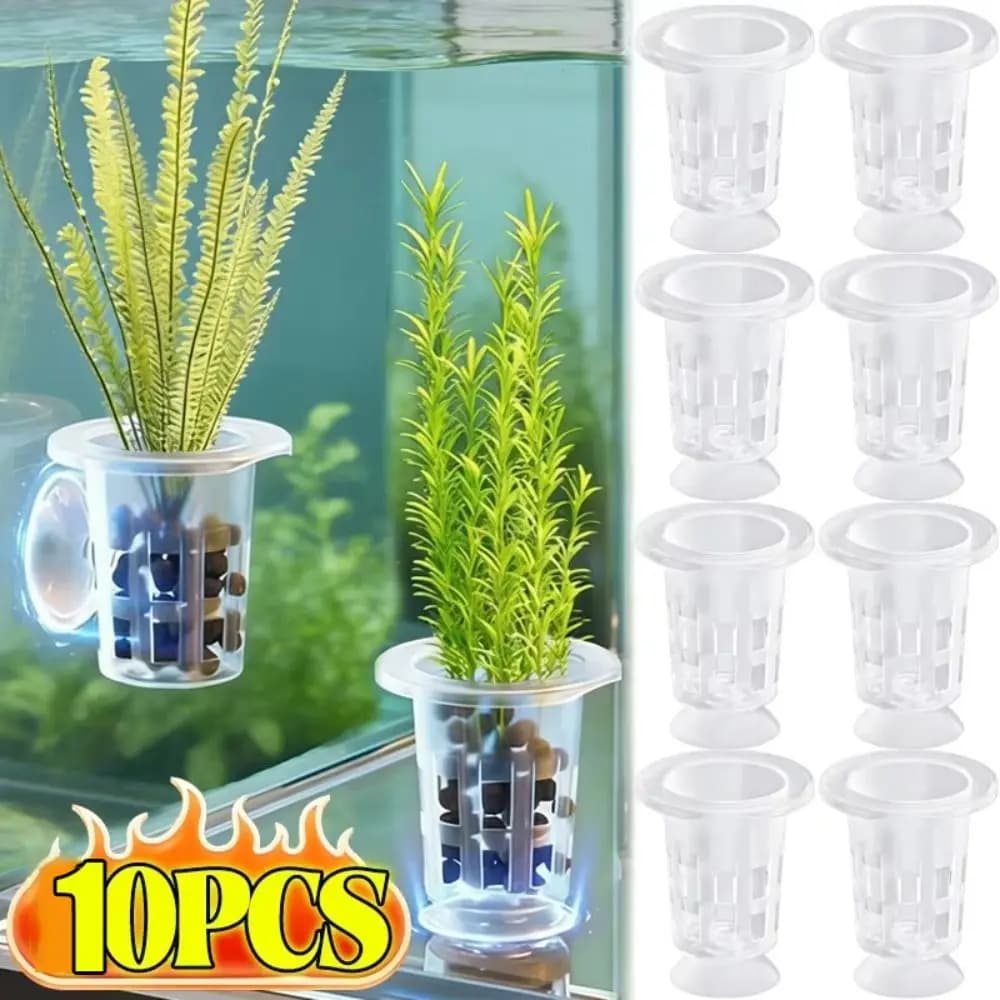 10Pcs Transparent Plant Hydroponic Pot Plastic with Suction Base Aquarium Planting Cups Water Grass Growth Pots