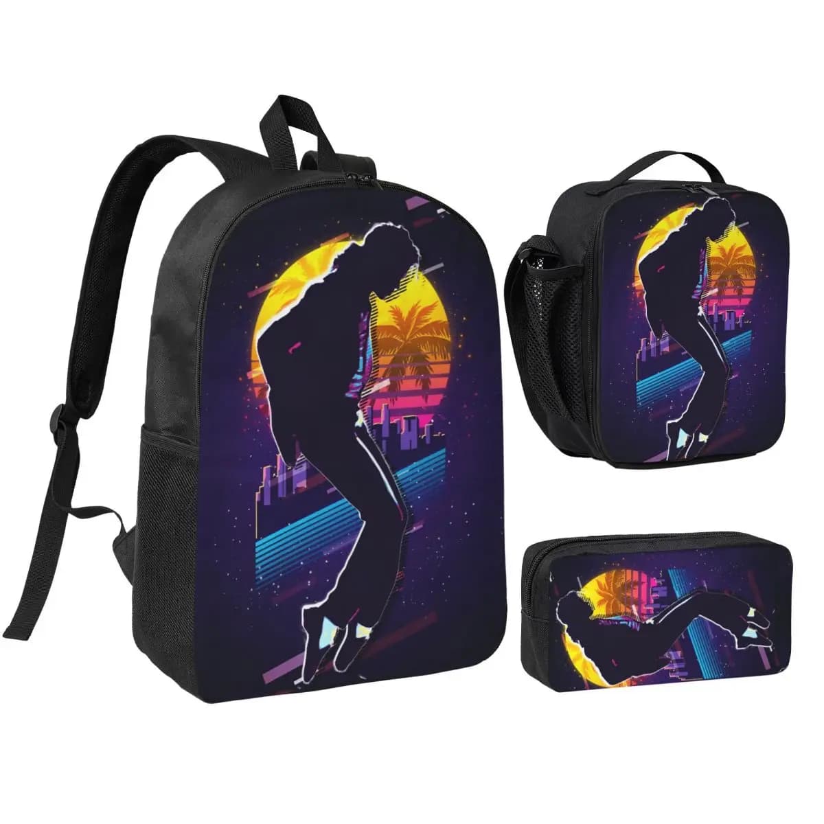 MJ 3pecs/set Backpack for Student Laptop Computer Shoulder Bag Lunch bag Pencil Case