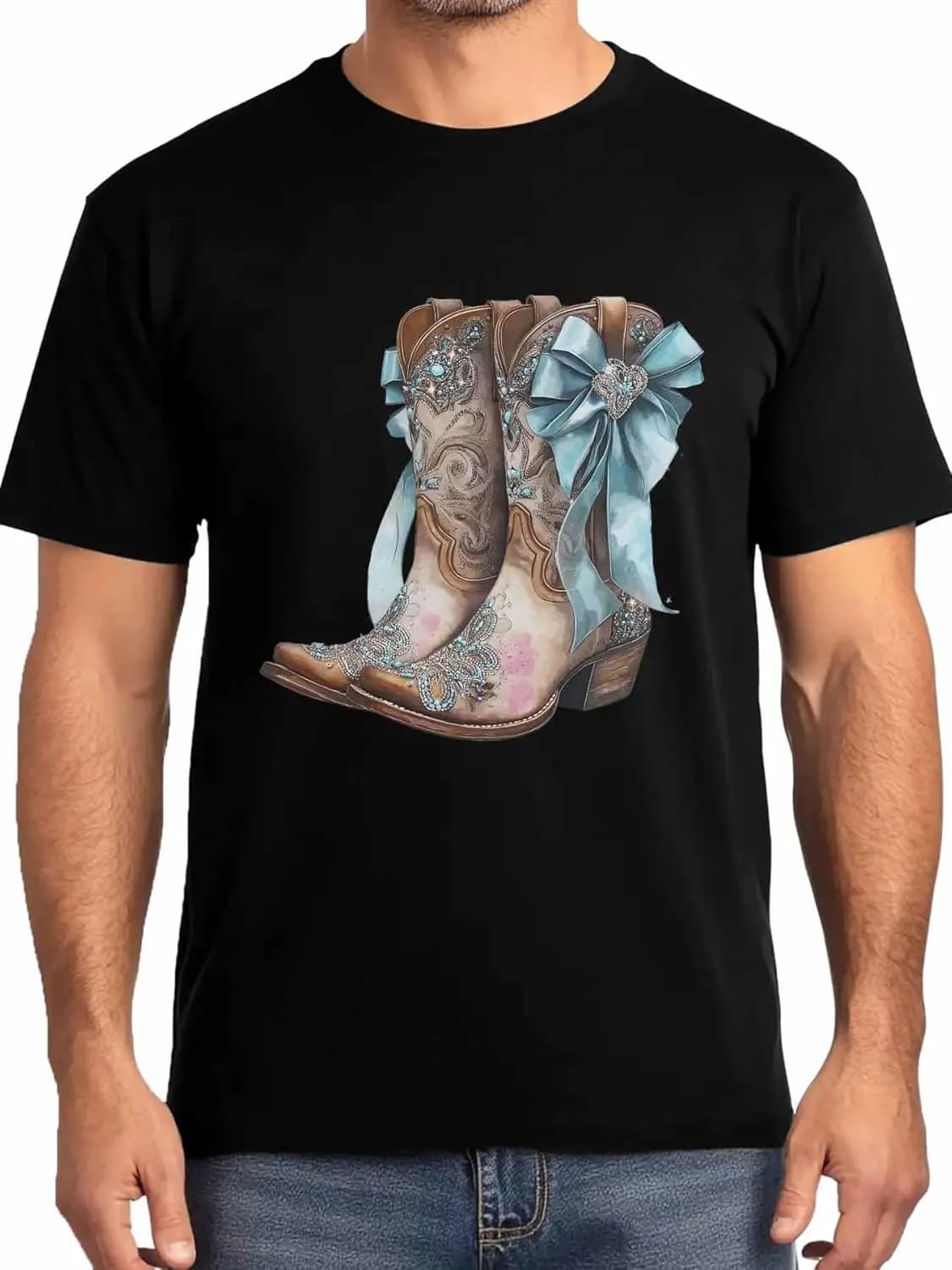 T-Shirt da Uomo Stile Cowboy Western, Magliette a Maniche Corte ad Asciugatura Rapida, Collo Tondo, Blu