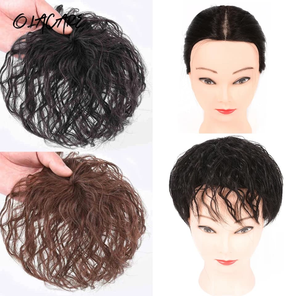 OLACARE Synthetic Wig Topper Hairpieces with Bangs Clip on the Top of Head Hair Extension to Cover the White Hair Hairpiece