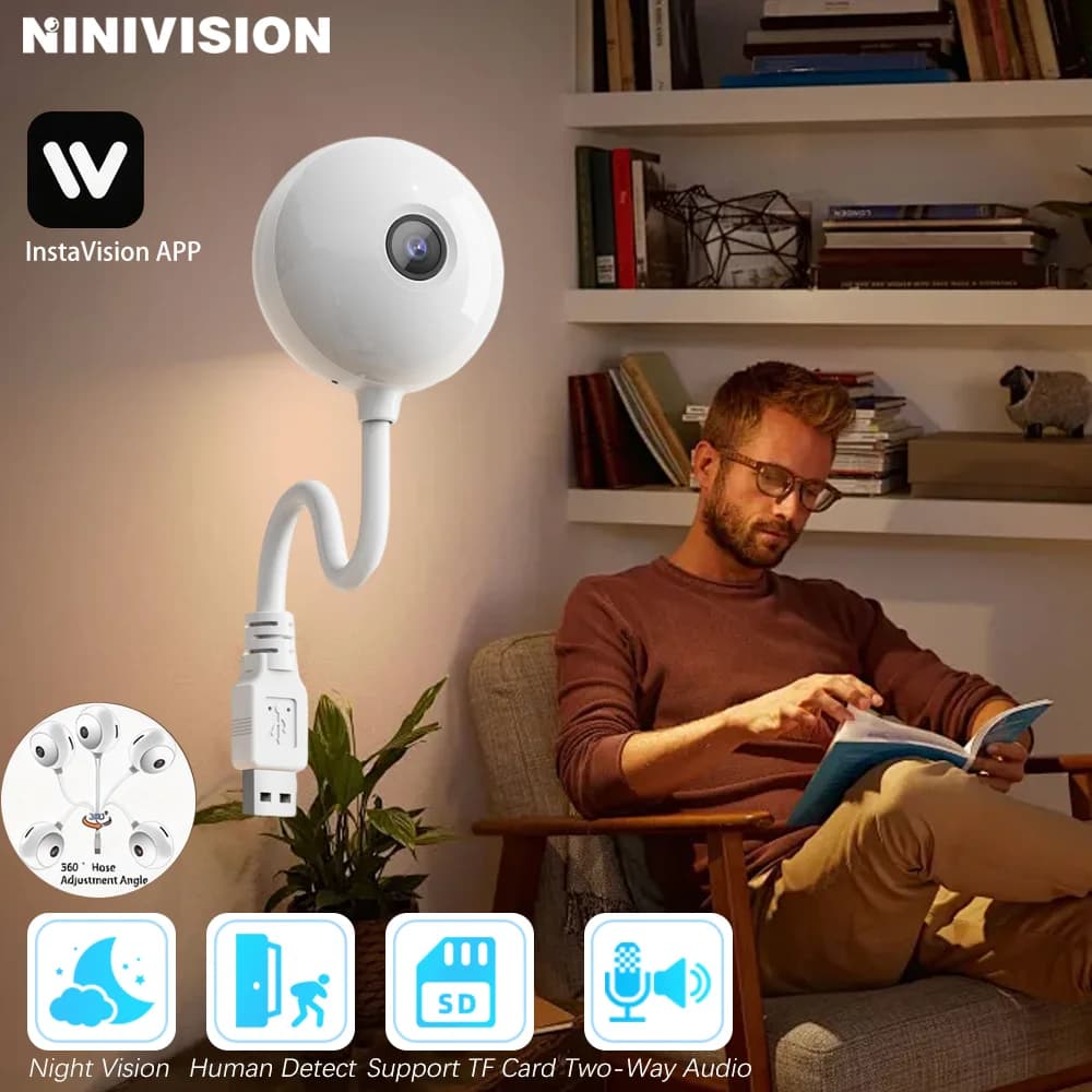 Telecamera WiFi USB a Forma di Lampadina con Audio Bidirezionale, Visione Notturna a Colori, Monitoraggio Smart Home, Mini Baby Monitor, Telecamera di Sicurezza