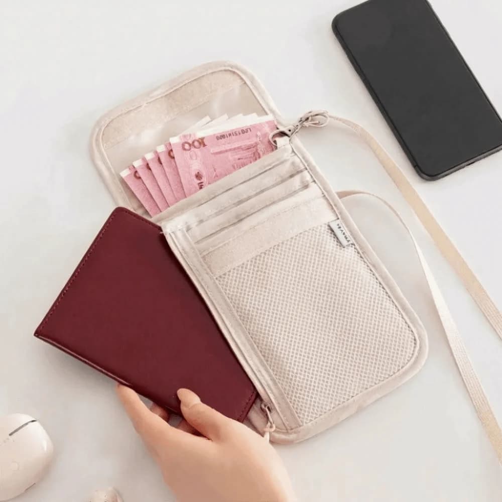 Adjustable Strap Passport Pouch Smooth Zipper Multi-Layer Neck Wallet Waterproof Protector Multi-Pockets Passport Holder Travel