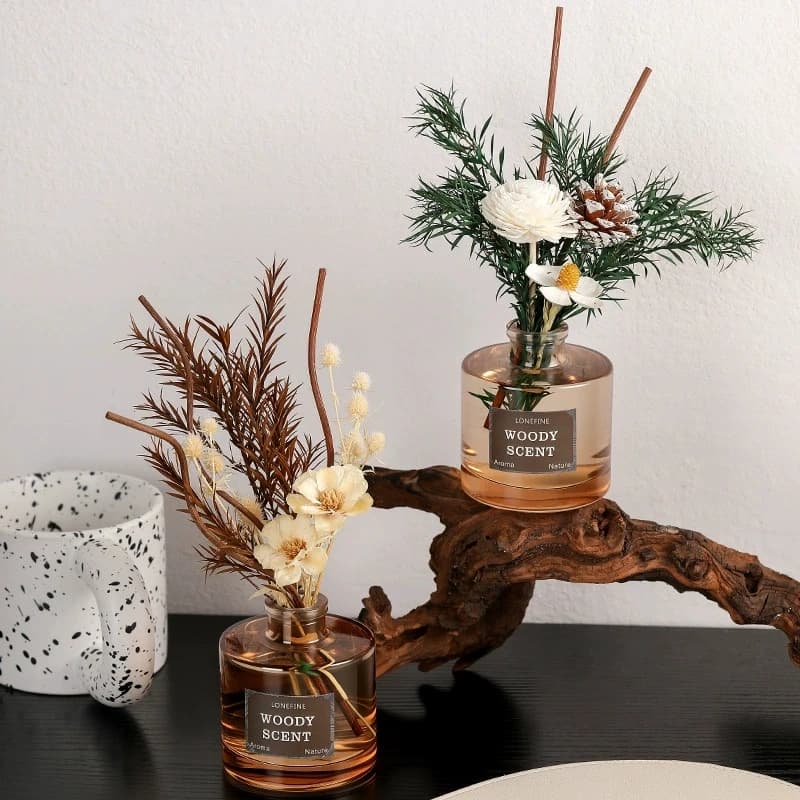 Late Autumn Aromatherapy Diffuser Gift Set 120ml Wood Scent Reed Diffuser Preserved Dried Flower Home Fragrance Essential Oil
