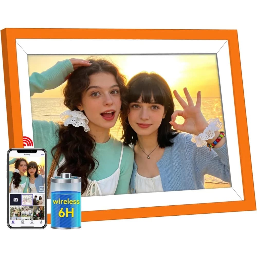 Cornice Fotografica Digitale 10.1 Pollici HD IPS Touchscreen, Condividi Foto e Video, Batteria 6 Ore, 32GB, Regalo per Matrimoni e Natale