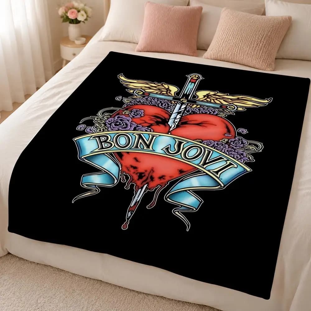 Music B-Bon Jovi American Glam Rock Band Throw 320g Soft Flannel Fleece Throw Blanket Cover Sofa Bed Dorm Nap Gift