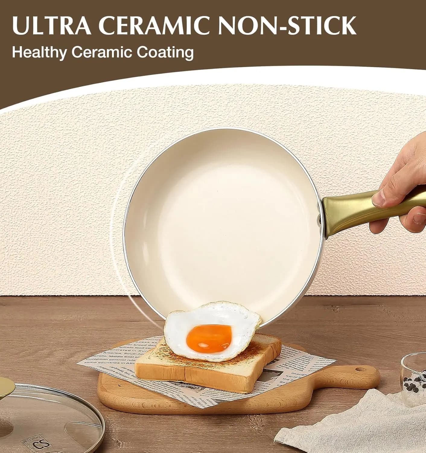 KOCH SYSTEME CS non-stick pan with lid, 8/10 inch non-stick pan with Gold Stay-Cool stainless steel handle