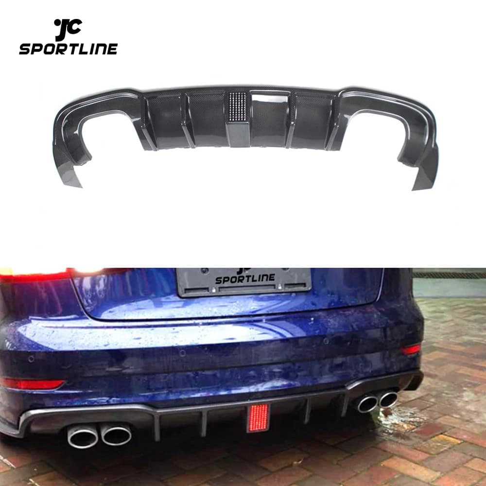 Carbon Fiber Rear Diffuser with LED Light for Audi S3 A3 S-Line 8V Berlina 4 Doors 2017- 2019