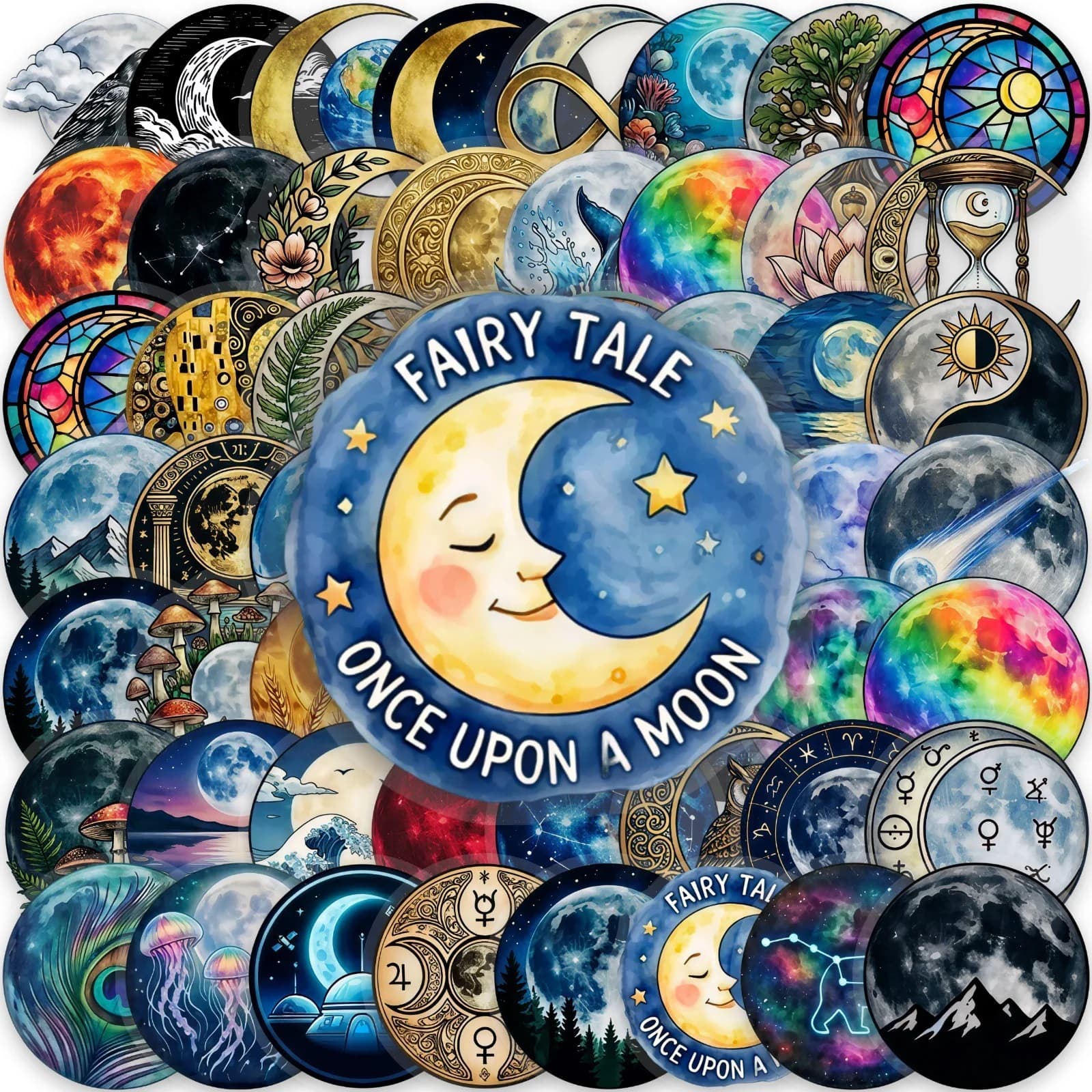 50 Pezzi Adesivi Trasparenti con Cielo Stellato e Luna, Bellissimi Sticker Decorativi per Valigie e Telefoni Cellulari