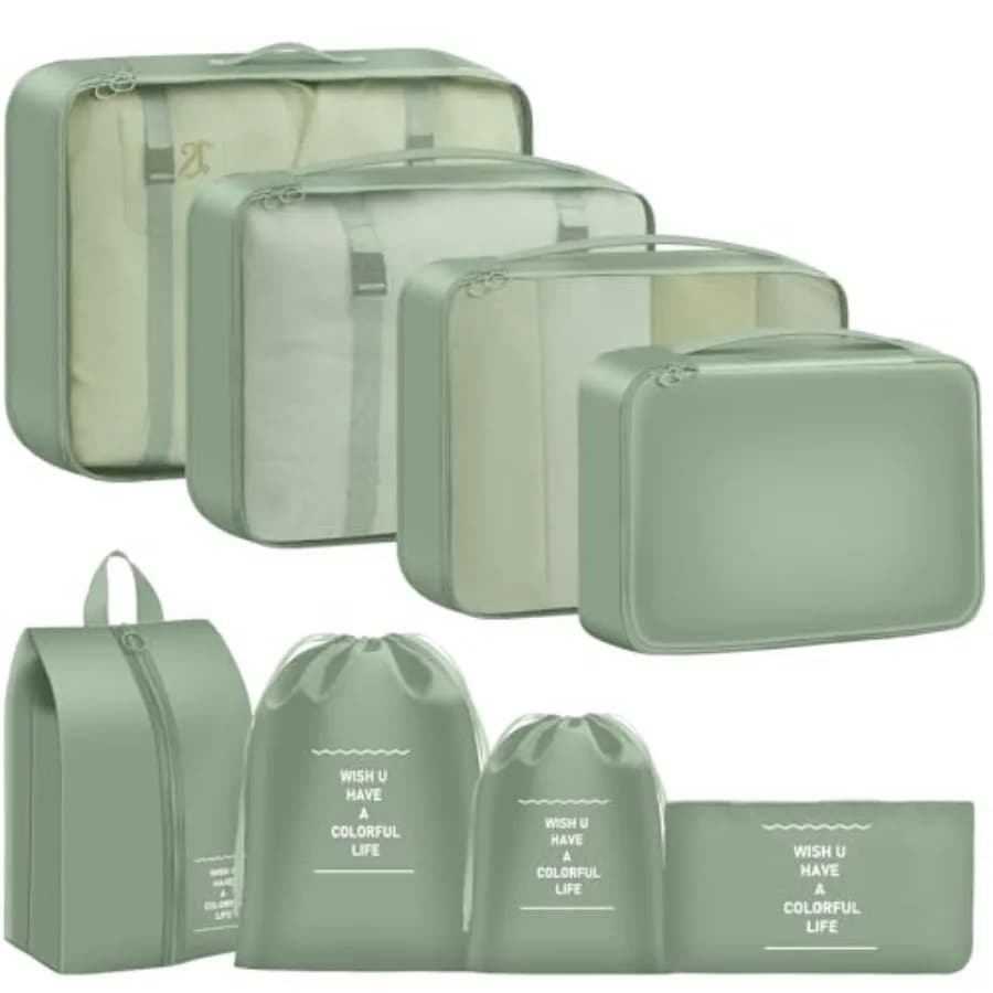 Set di 8 Cubi Organizzatori da Viaggio per Famiglia, Traspiranti in Rete, per Valigie, Durevoli e Colorati, Essenziali per il Viaggio