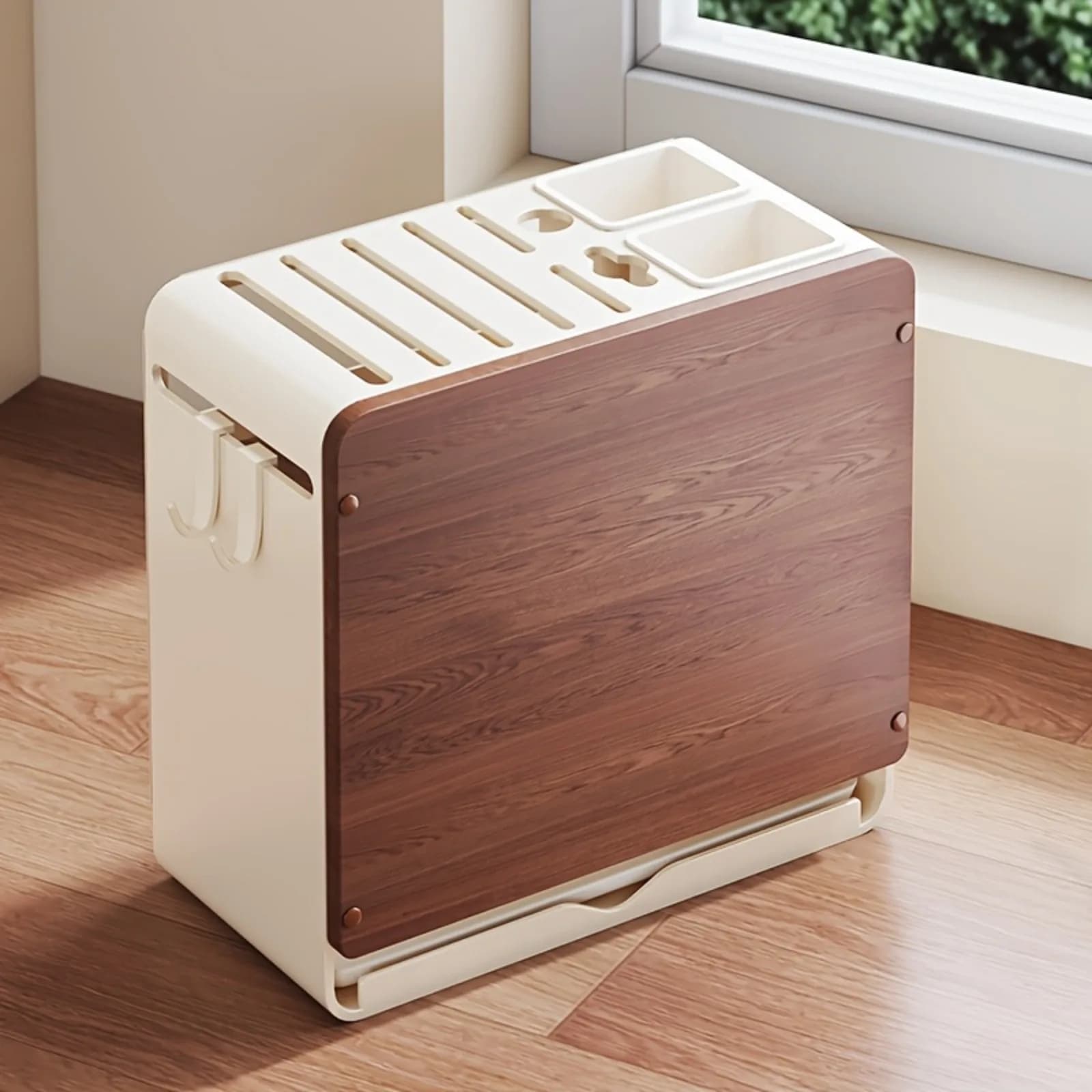 Knife Block Holder Kitchen Organizer Wooden Storage Rack Countertop Knife Stand Space Saving Utensil Cutting Board Shelf