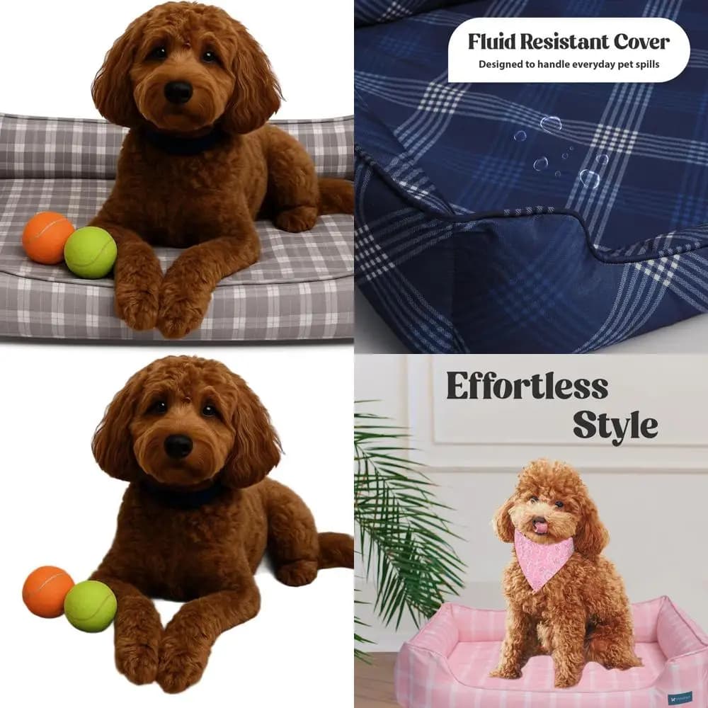 Letto Ortopedico per Cani a Forma di Cuscino con Motivo a Quadri Grigio Medio, Schiuma CertiPUR-US, Tessuto Riciclato, Rivestimento Lavabile e Base Antiscivolo