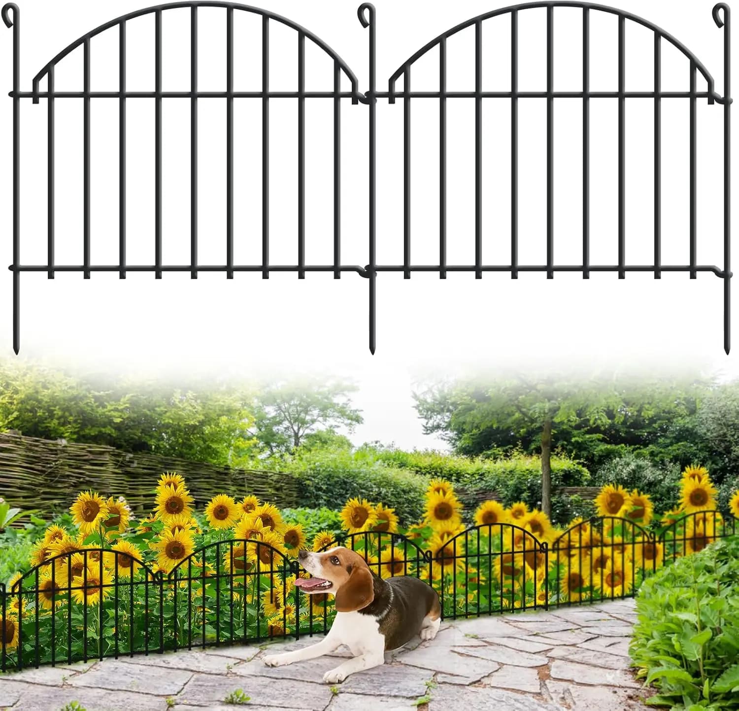 Recinzione da Giardino a 32 Pannelli, 13,7 m, Bordo in Metallo Antiruggine per Conigli e Cani, Bordura Decorativa Arcuata per Aiuole da Esterno