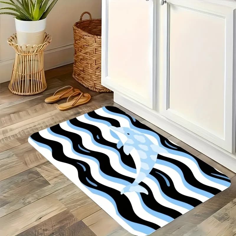 1PC Tappeto da cucina modello pesce e tilde Tappetini antiscivolo Tappeto da bagno design pop Tappetino da bagno Tappeto per la casa Lavandino Lavanderia Decor