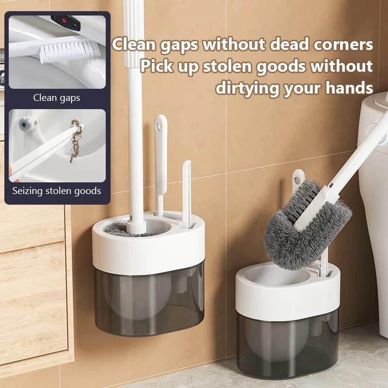 Set di Spazzole per WC Multifunzionale da Parete con Setole in Silicone e Supporto, Kit di Pulizia per Bagno 3 in 1