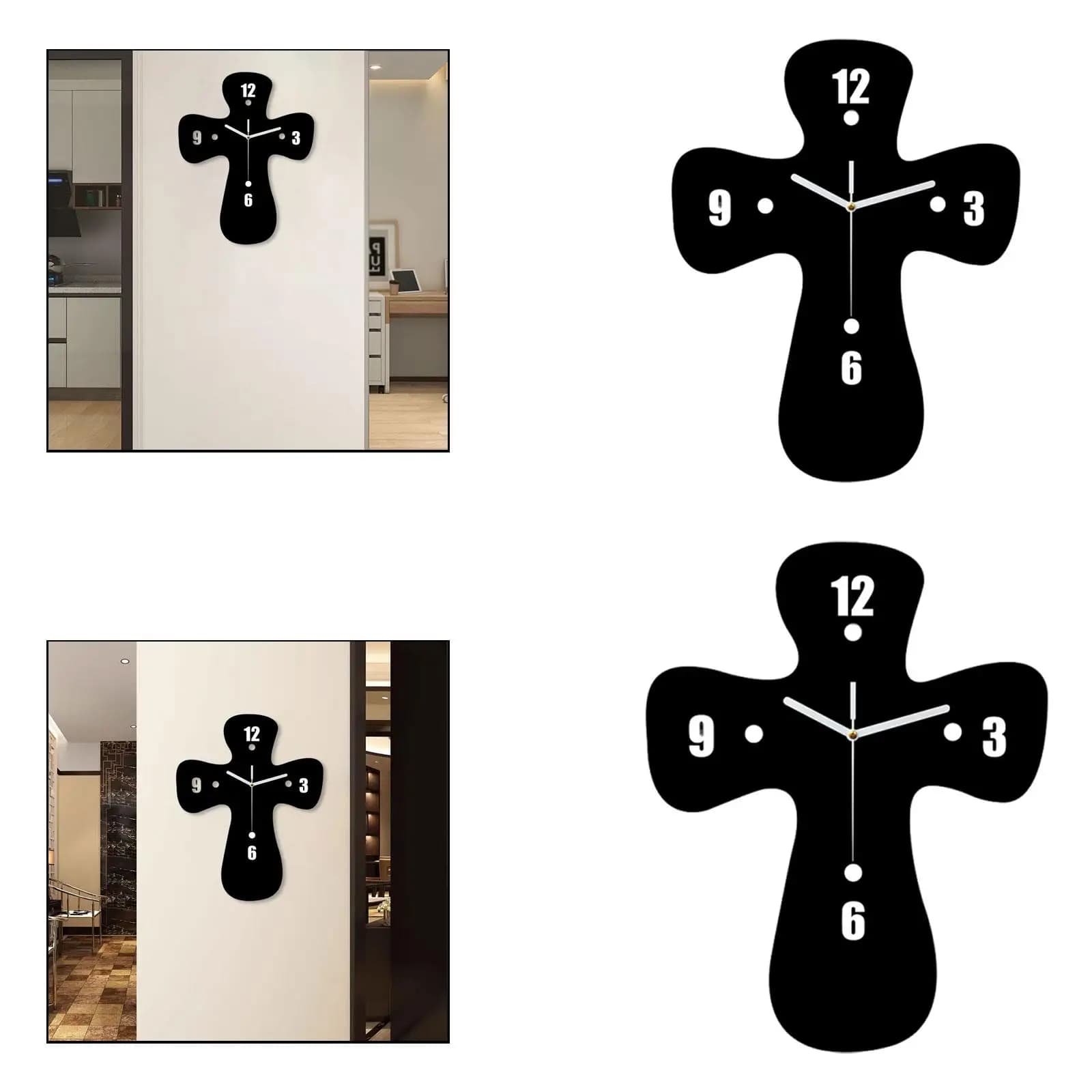 Wall Clock Cross Shaped Decoration Wall Decoration Gifts Ornament Acrylic Silent Watch For Study Kitchen Bedroom Office Cafeteria Bar