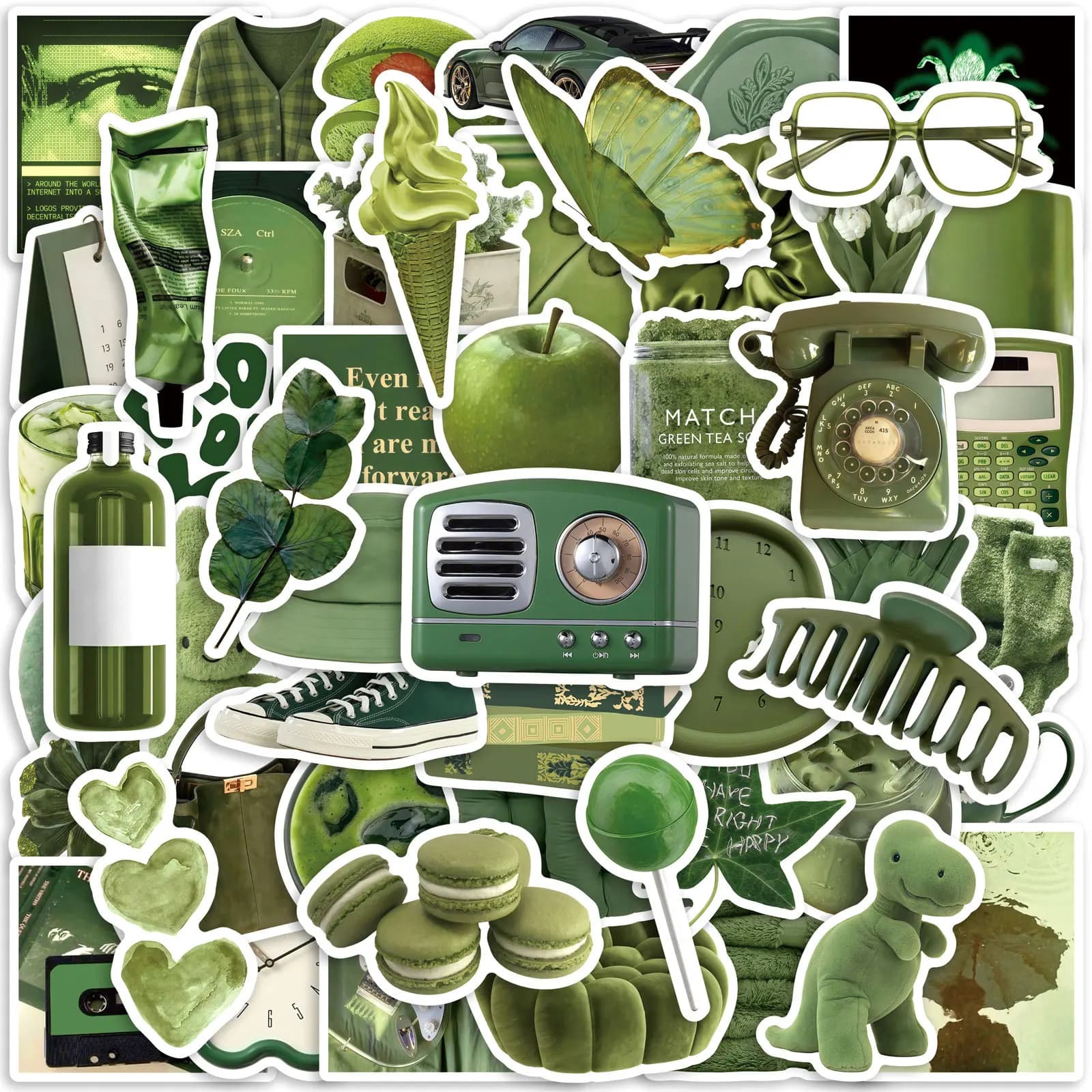 Confezione da 50 Adesivi Artistici Verde Oliva Impermeabili per Graffiti, Decorazioni per Quaderni, Borracce, Valigie, Telefoni, Caschi