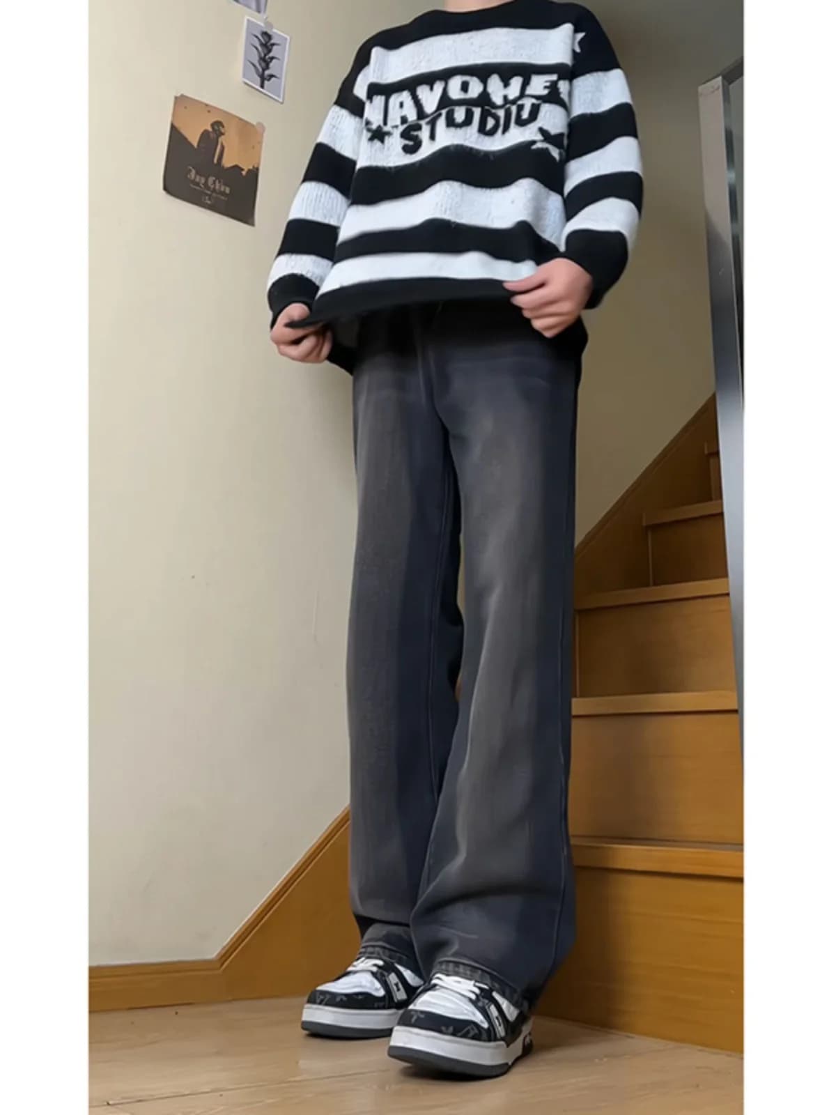 Washed Denim Jeans Men's Spring Autumn Trendy Loose Elastic Wide Leg Pants American Retro Vibe Dad Jeans Youth Wear