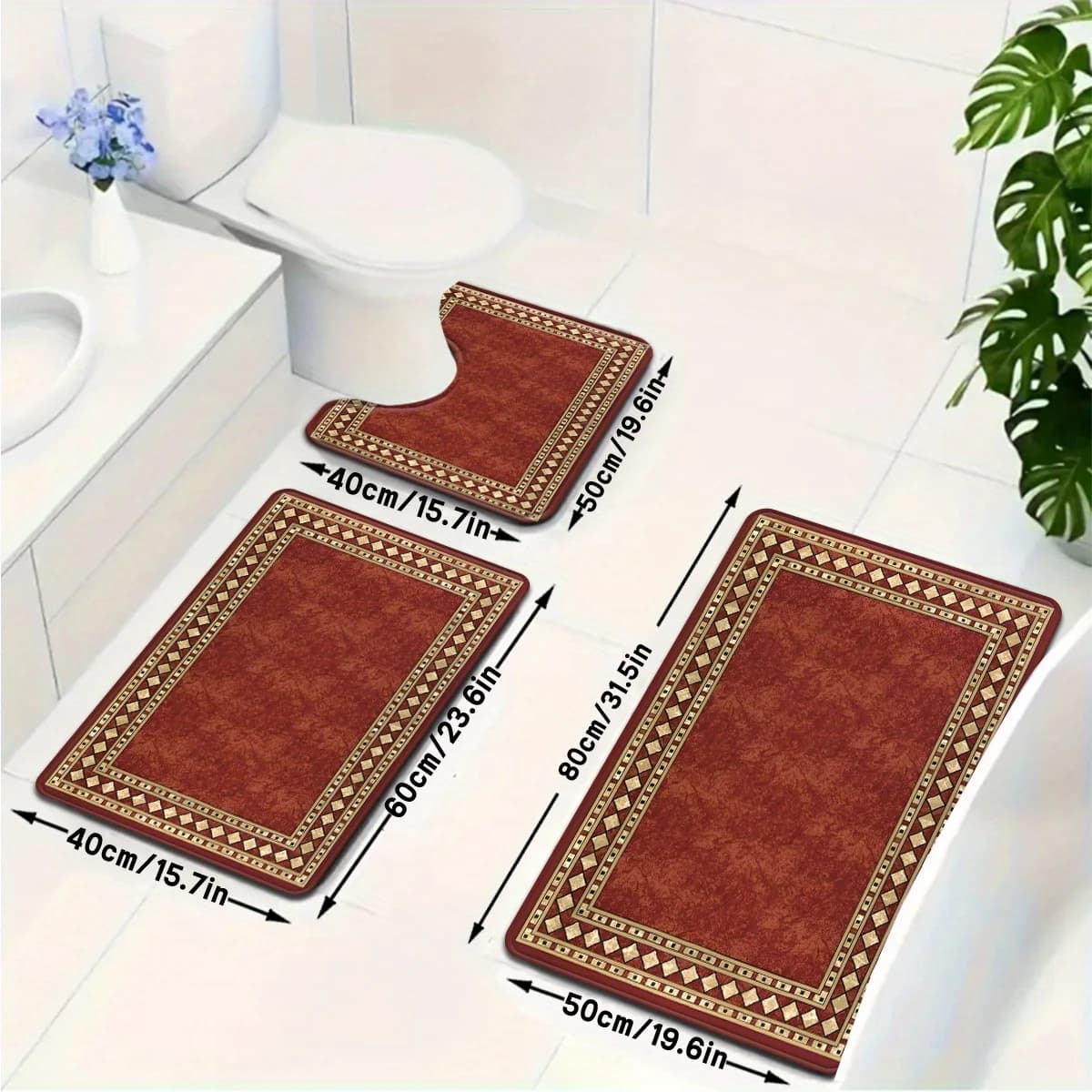 Set di Tappetini da Bagno Decorativi Premium, Trio di Tappeti Antiscivolo per Bagno, Accessori per Arredo Casa per Bagno Principale