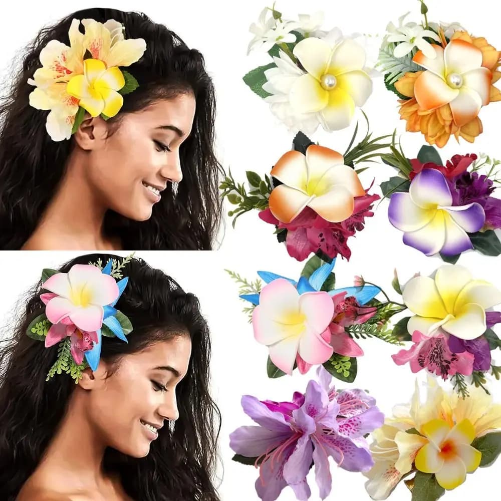 Fresh Sweet Hawaiian Flower Hair Pins Versatile Artificial Floral Hair Claw Frangipani Duckbill Clip Boho
