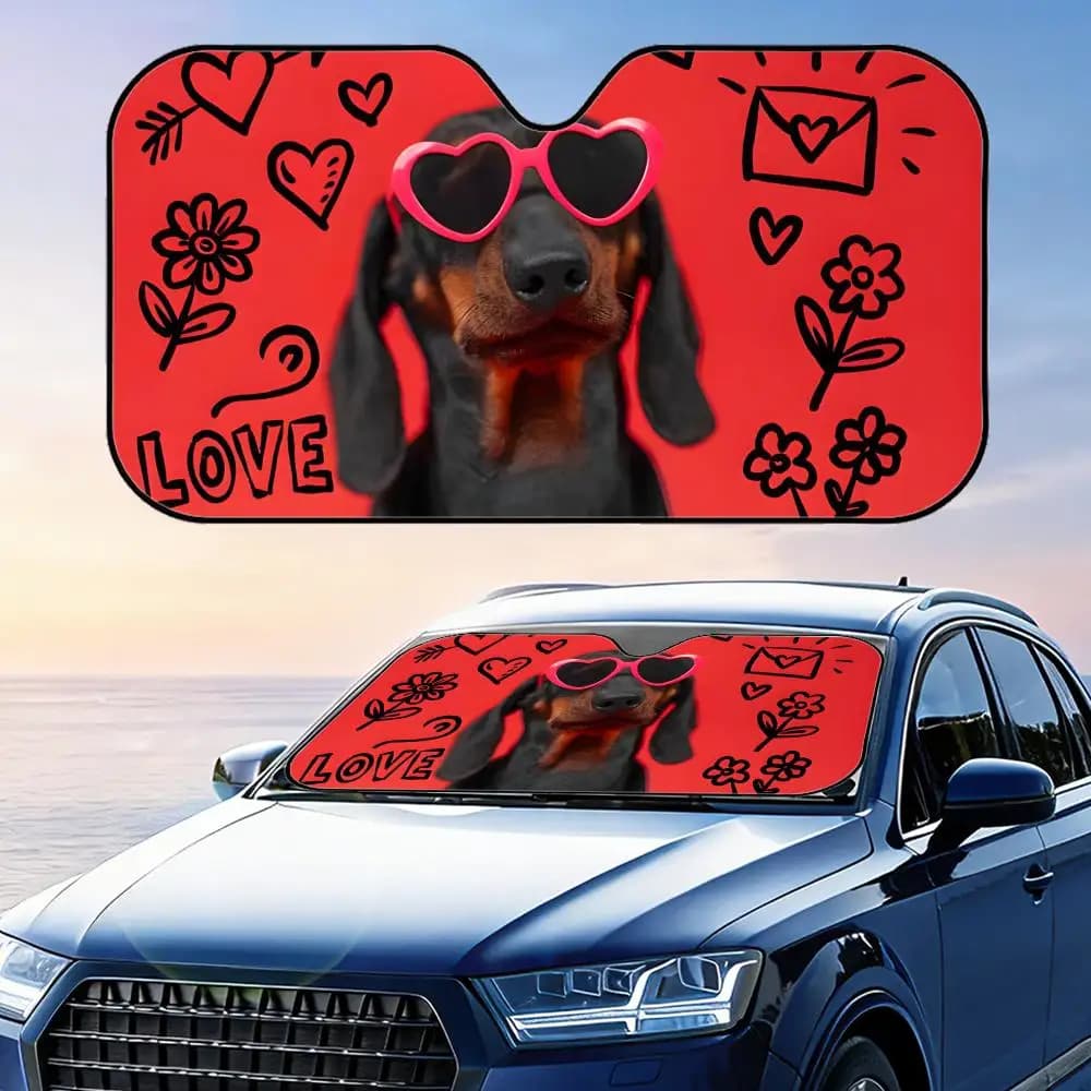 Parasole per auto Dachshund in lamina di alluminio riutilizzabile, protezione UV, isolamento termico, pieghevole