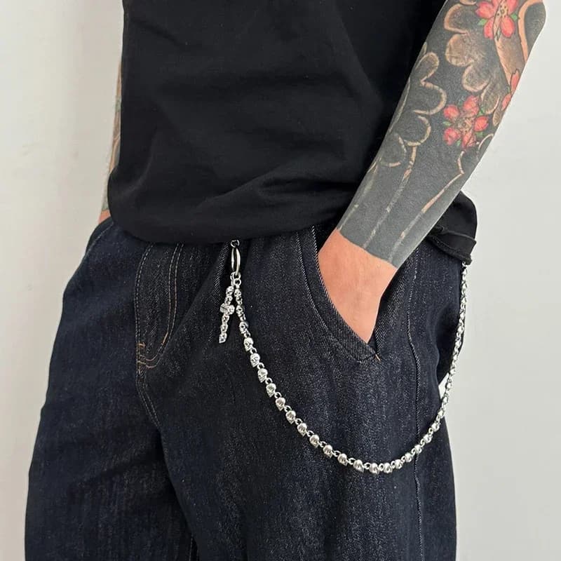 Vintage Metal Keychain Rock punk chain woman skull pants gooseneck waist belt jeans accessories jewelry