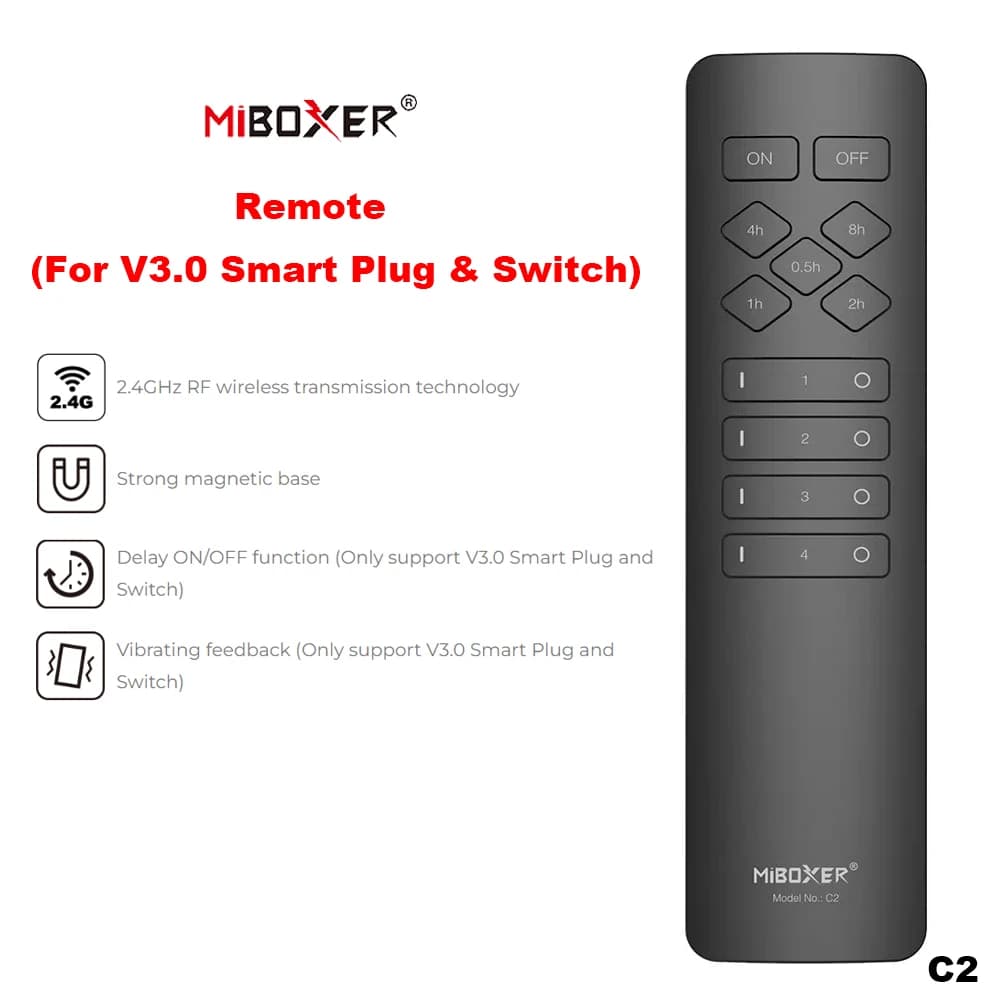 Miboxer C2 2,4 GHz 4 zone RF Solo supporta ON/OFF, telecomando non dimmerabile (per Smart Plug & Switch V3.0)