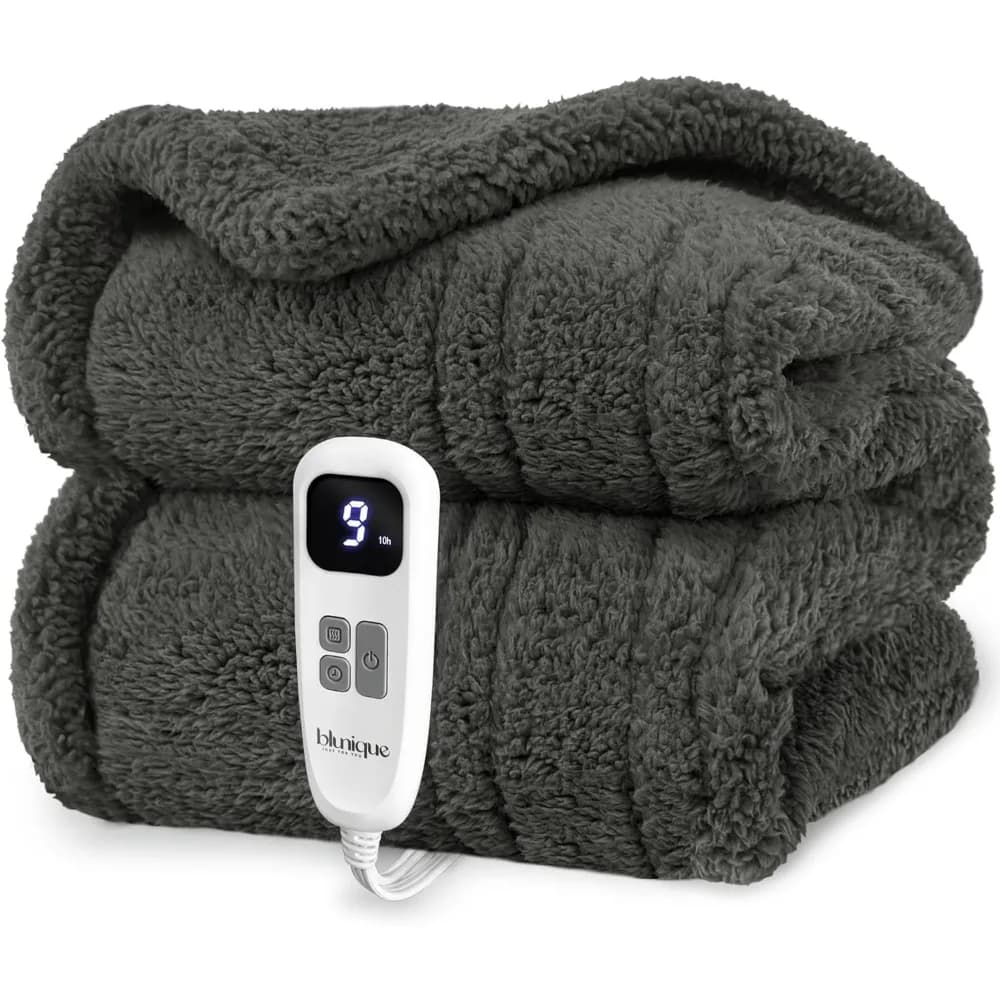 Coperta elettrica - Coperta a riscaldamento rapido Sherpa bifacciale ultra morbida e accogliente con 10 livelli di riscaldamento