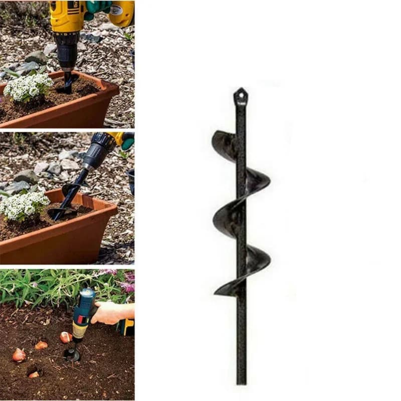 2 Size Garden Rope Drill Tip Tool Spiral Hole Ground Drill Ground Drill for Planting Seed Garden Fence Planter