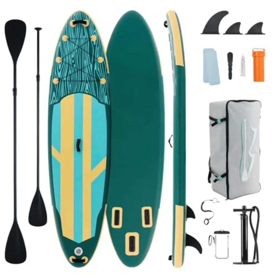 Inflatable Stand Up Paddle Board for outdoor water sports, PVC + drop-stitch material, blue-gray color, ultra-stable wide desig