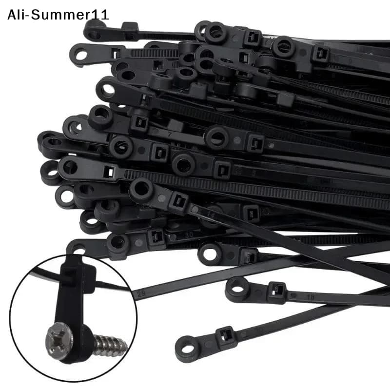 【Jk0】100 Pezzi Fascette per Cavi con Foro per Viti, Riutilizzabili, in Nylon, Autobloccanti, Cinghie di Fissaggio, Organizzatore per Ufficio