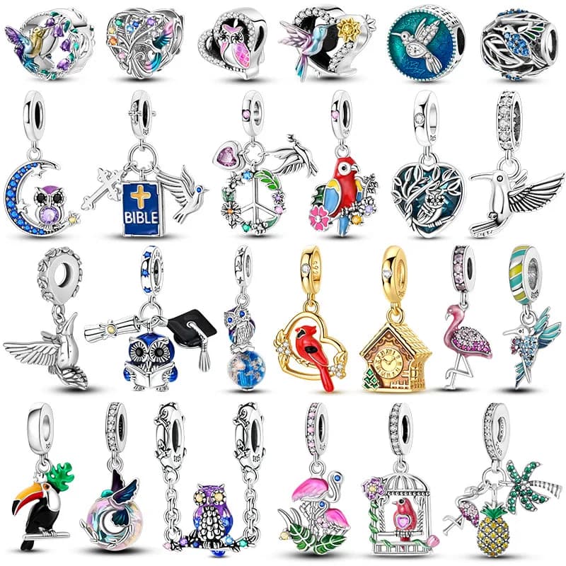 2026 Hot 925 Sterling Silver Colorful Zircon Owl Bird Charms Pendant DIY Fit Original Bracelet Animal Beads Women Birthday Gift