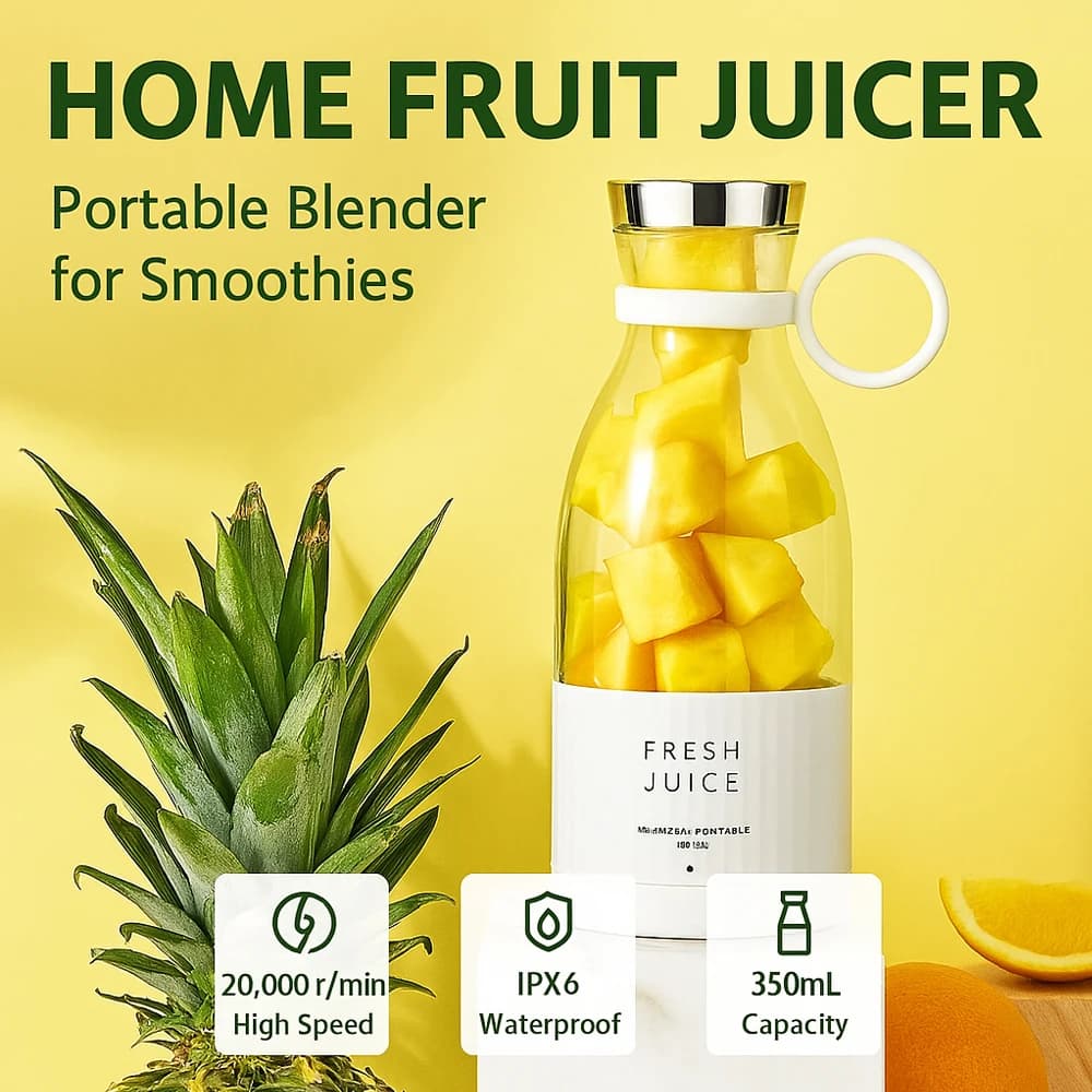 Frullatore portatile senza fili da 350 ml | Mini spremiagrumi da 20000 giri/min per frutta, design impermeabile con lama 304 ricaricabile tramite USB