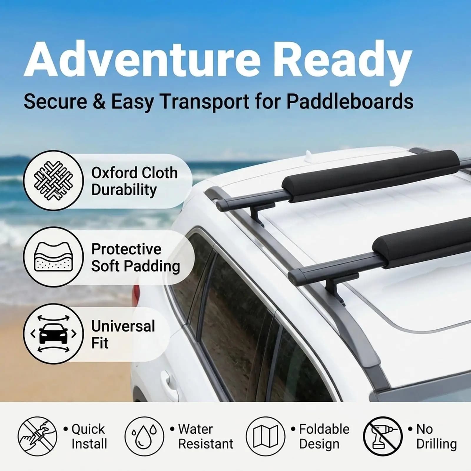 Universal Soft Roof Pads System for Kayak Carrier Paddle Board Surfboard Luggage Holder for Outdoor Travel
