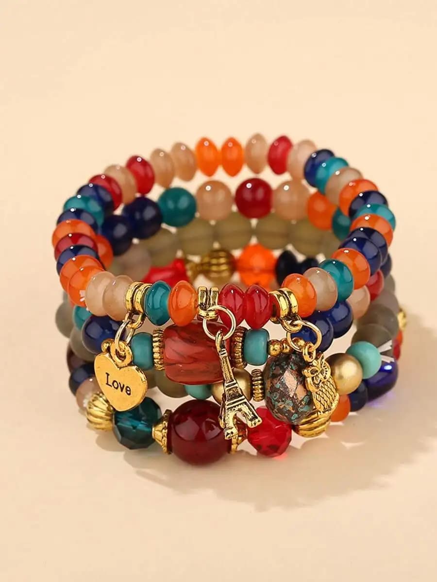 1 set di 4 pezzi di gioielli pendenti in stile Boho, inclusi braccialetti, per donna