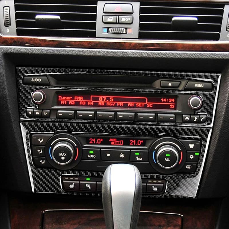 Adesivi per rivestimento del telaio del pannello dei pulsanti di controllo dell'ingranaggio della console centrale per auto in fibra di carbonio per BMW Serie 3 E90 2005-2012 Accessori
