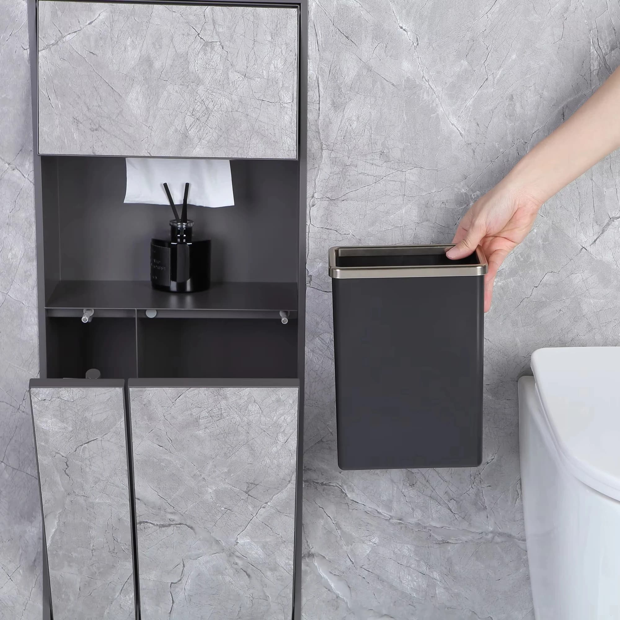 Tileable Hidden Stainless Steel Bathroom Accessory Set Multi-Functional Toilet Brush Trash Can Hidden Niche Tissue Box for Hotel